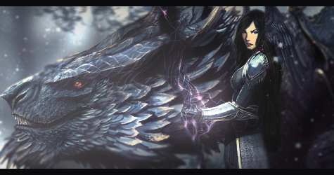 Dragon and warrior fantasy GFX art piece
