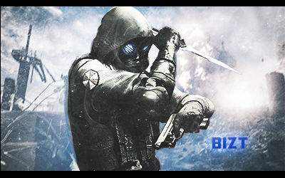 Hooded warrior GFX signature with glowing blue eyes