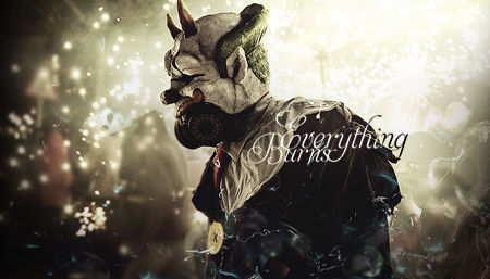 Masked figure GFX signature, sparks and mist swirling