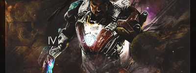 Armored hero emerges from a cosmic nebula backdrop