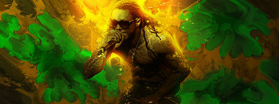 Fiery hooded warrior GFX art, forum signature vibes