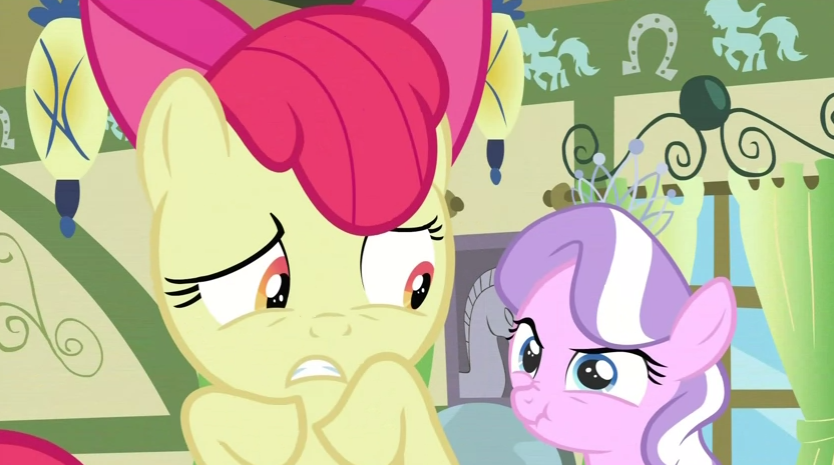 MLP scene: worried Apple Bloom and Starlight Glimmer