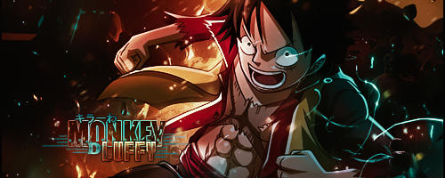 Monkey D. Luffy fan art signature with fiery gunfire effects