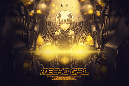 Glowing mecha girl GFX art with intense yellow light