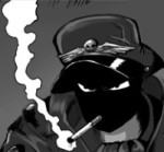 Smoking skull-masked figure avatar, moody hacker vibe