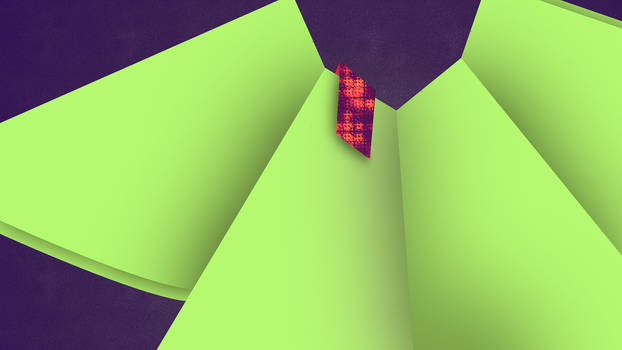 Abstract green fan design with textured red accent