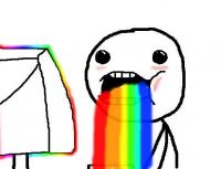 Classic rainbow-puke meme, forum humor staple