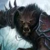 Fierce werewolf digital art with glowing blue eyes
