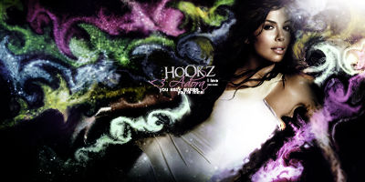 Colorful swirl signature art with dramatic portrait