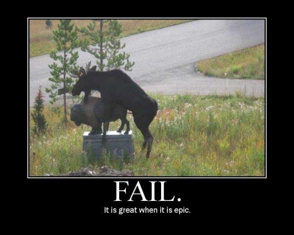 Statue moose caught mid-'fail' with a bison