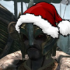 Gas-mask avatar rocking a festive Santa hat