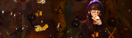 Purple-haired girl GFX with sparkles and geometric overlays