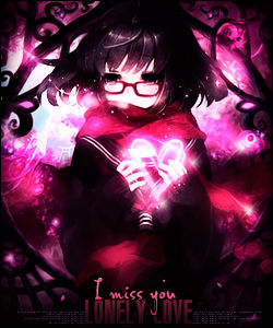 Anime girl GFX art with glowing red heart glasses