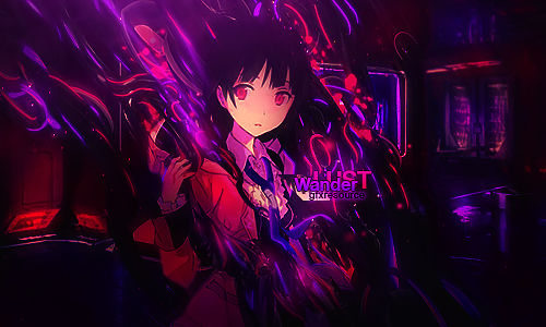 Neon-purple anime GFX signature with dramatic lighting effects