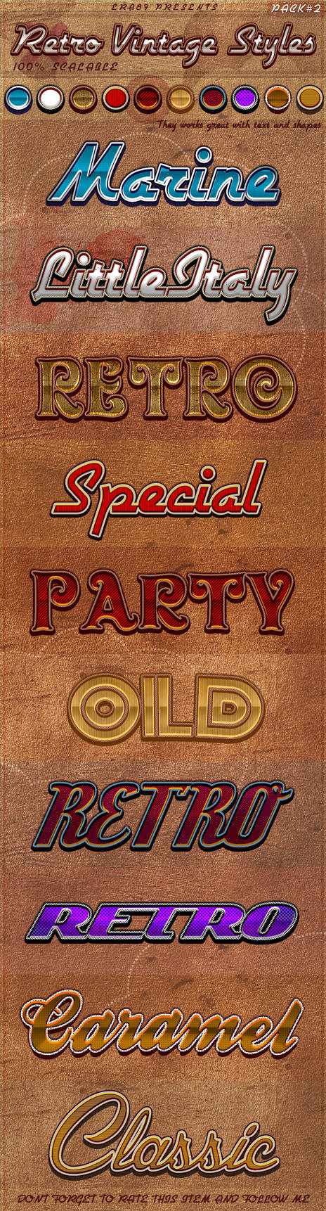 Retro vintage text style pack with colorful vintage fonts