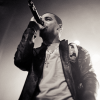 Concert performer captured mid-performance on stage