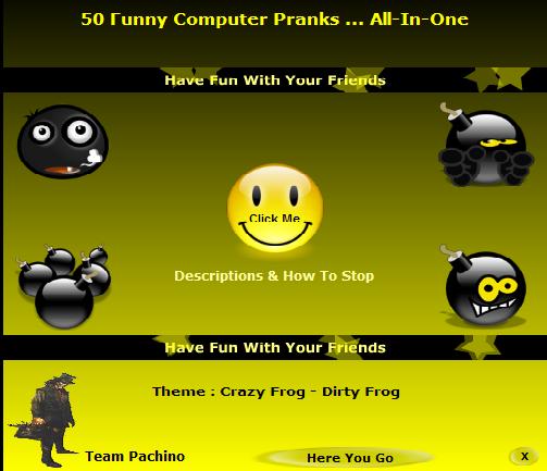 Retro computer pranks pack promo with smiley faces