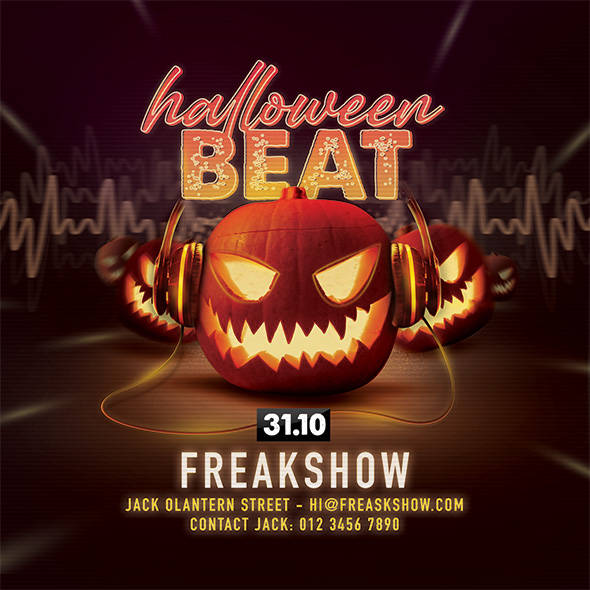 Spooky pumpkin DJ art for a Halloween beat party