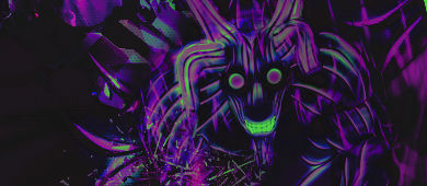 Glowing-eyed rabbit creature, neon purple digital art