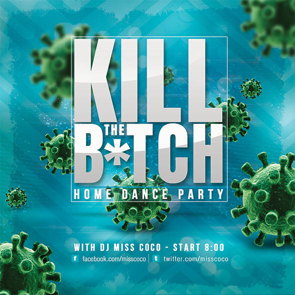 Virus-themed party flyer art with bold typography