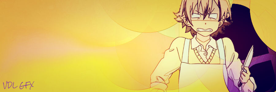 Anime chef with knife, golden gradient signature art
