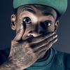 Striking portrait avatar with hand covering mouth
