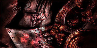 Dark warrior GFX signature with fiery armor tones