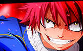 Grinning red-haired anime character avatar, classic forum profile pic