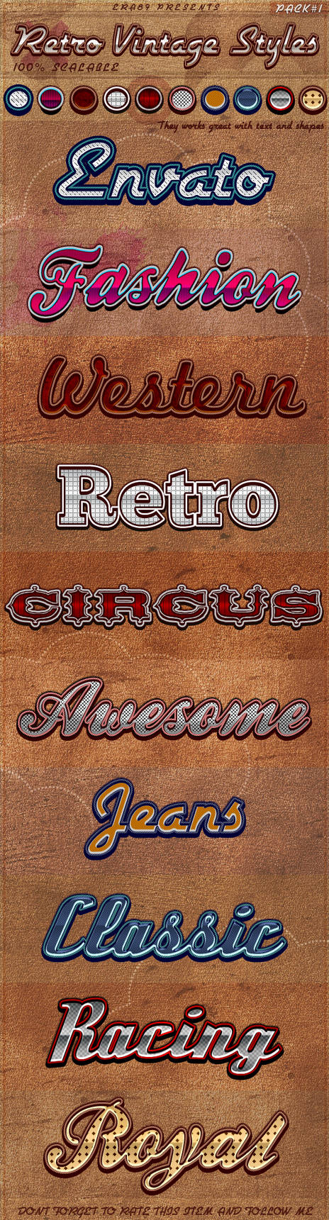 Retro vintage text style pack preview graphic