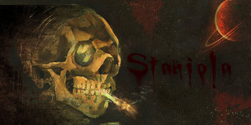 Smoking skull GFX with 'Stanjola' signature and red planet