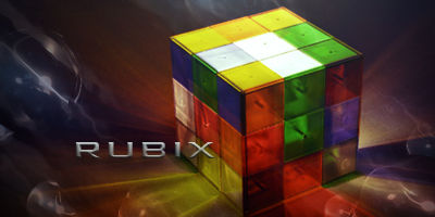 Colorful glossy Rubik's cube render with 'RUBIX' text art