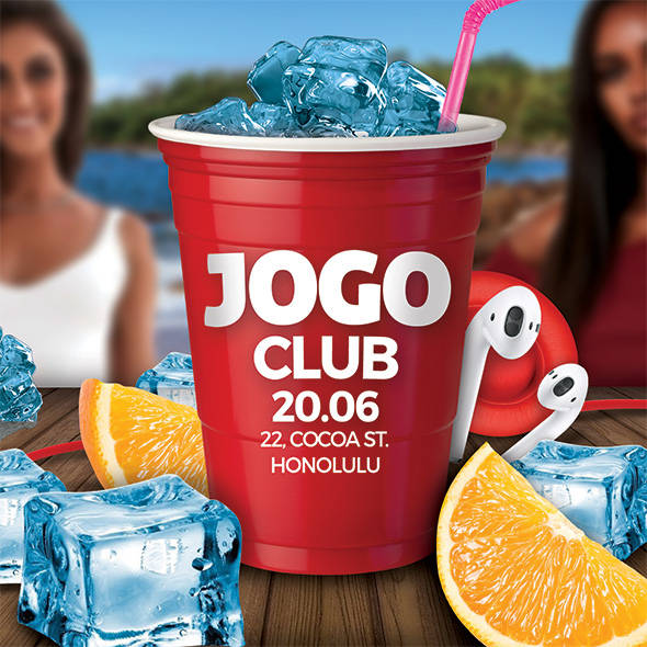 Red cup party flyer, JOGO Club summer bash