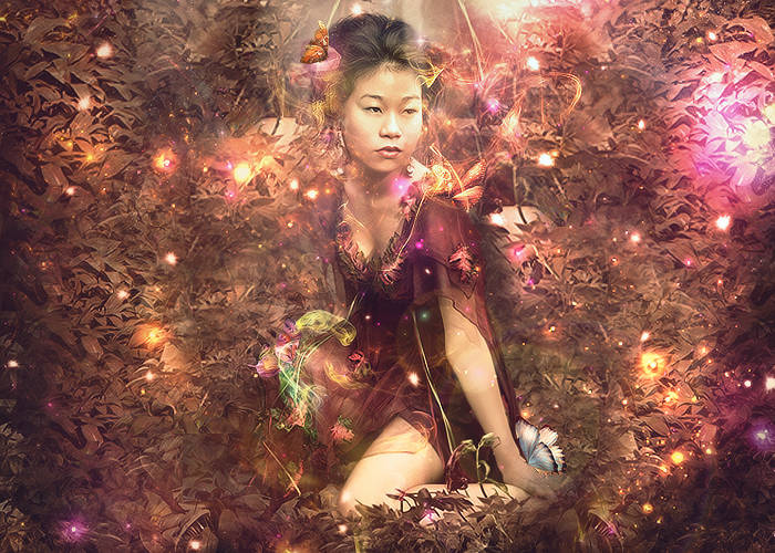 Mystical fantasy portrait glowing amid enchanted foliage