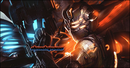 Dead Space armored figure GFX signature with fiery glow