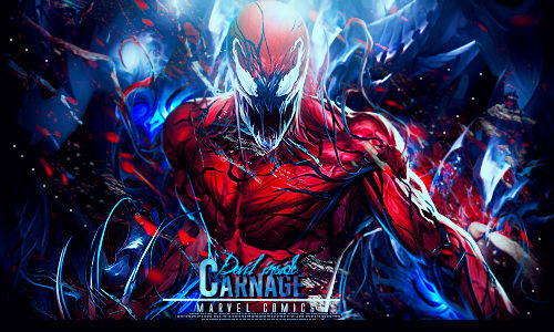Carnage GFX signature with electric red-blue effects