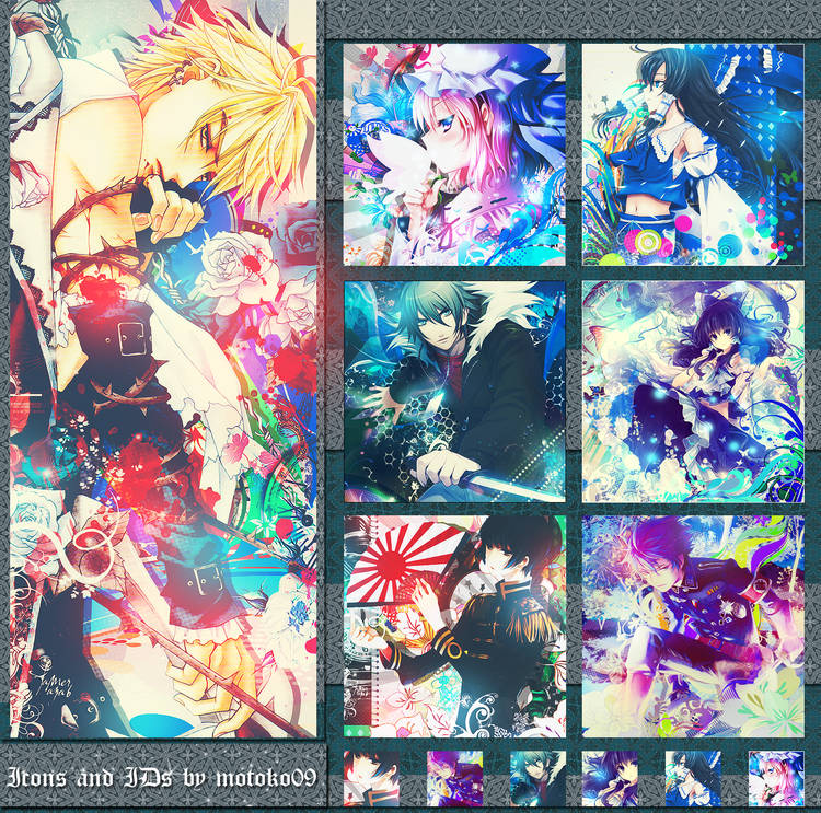 Colorful anime character art collage collection piece