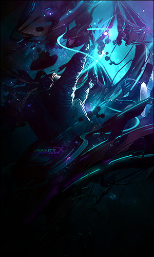 Dark cyberpunk warrior GFX with electric blue accents