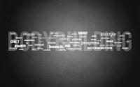Gritty word-collage banner with layered typography and lifestyle text