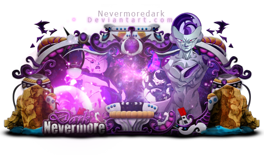 Frieza-themed digital art signature with purple ornamental design