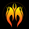 Fiery flame emblem glowing against the dark