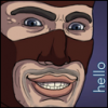 Grinning cartoon avatar with a friendly 'hello'