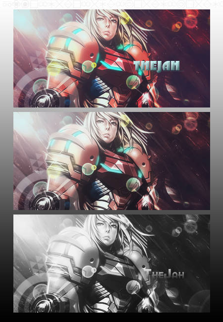 Anime-armored warrior signature with glowing bokeh effects