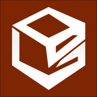 Geometric cube logo with clean white-on-brown design