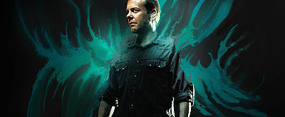 Man emerging from teal wing-like smoke effect