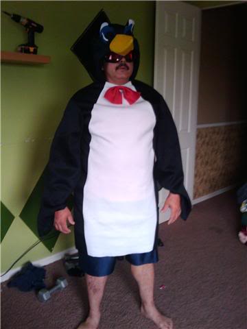 Guy in homemade penguin costume, forum challenge photo