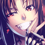 Anime girl avatar flashing a grinning peace sign