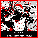 Gritty skull-and-santa-hat GFX sig with rock band vibe
