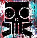 Grungy skull graphic with splattered paint texture