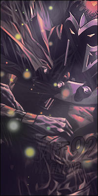 Dark warrior GFX signature with glowing orb effects