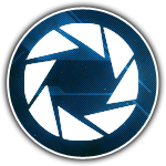 Sleek blue aperture-style logo icon